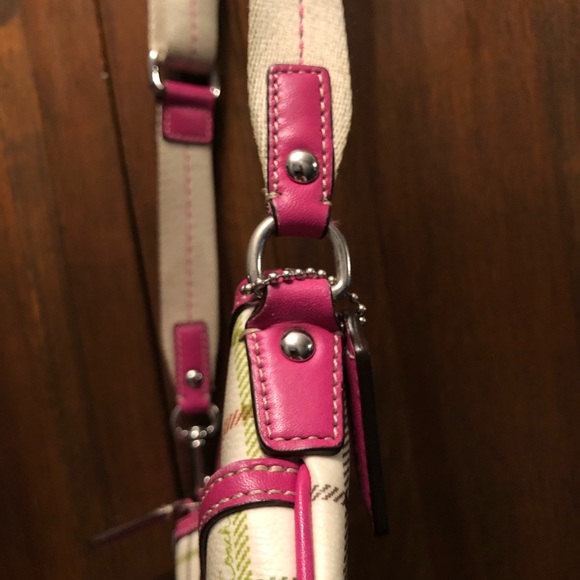 COACH Tattersal Pink & White Leather Crossbody Bag - Picture 5 of 8